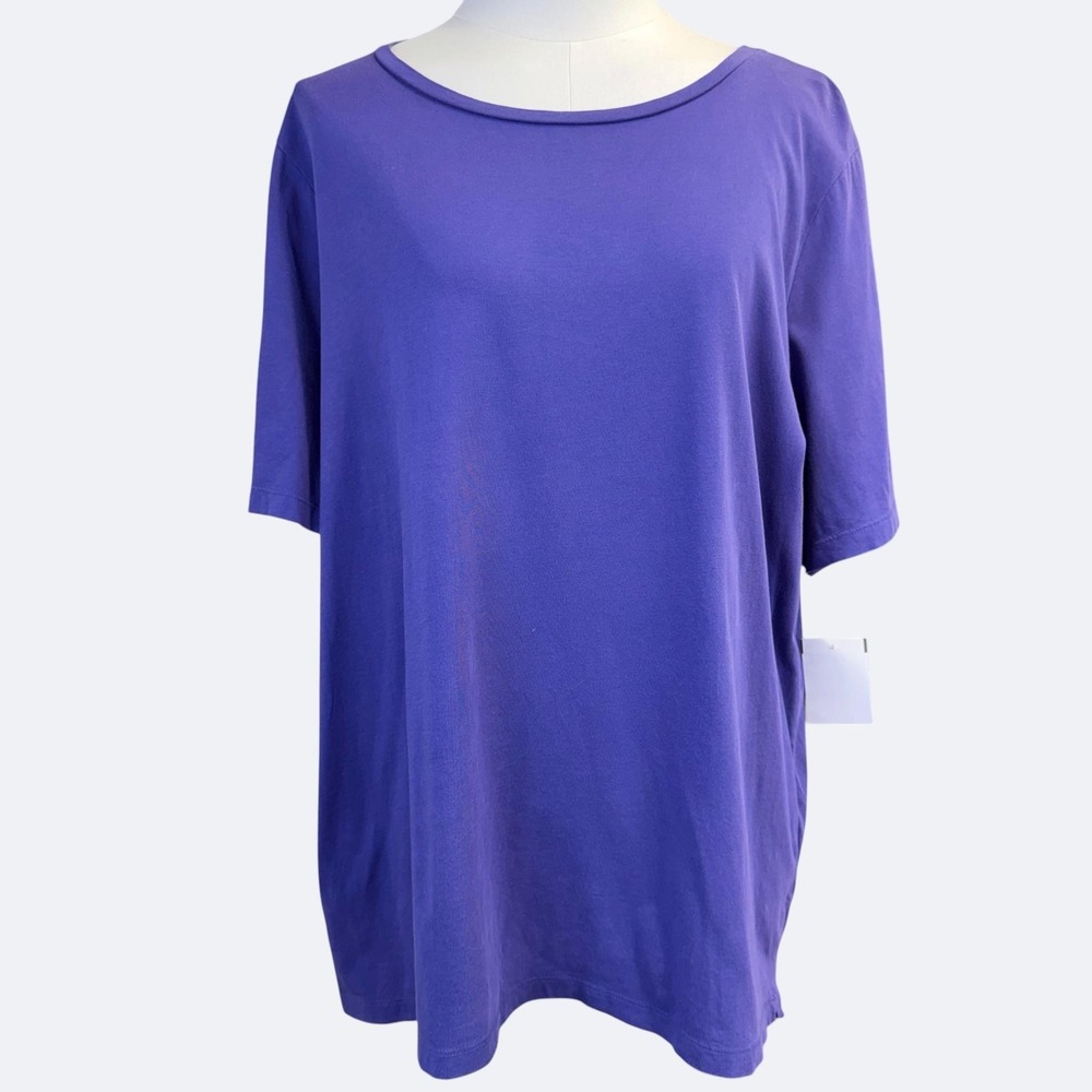 Eileen Fisher Shirt Womens XL Purple Organic Cotton Crew Neck Jersey Tee Relaxed